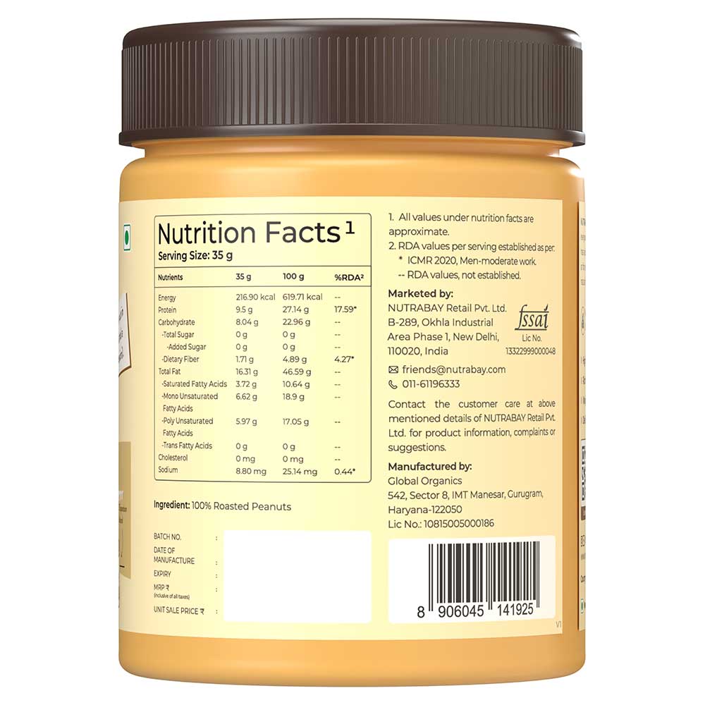 7 - Nutrabay Foods All-Natural Peanut Butter,  400 g  Unsweetened, Creamy 