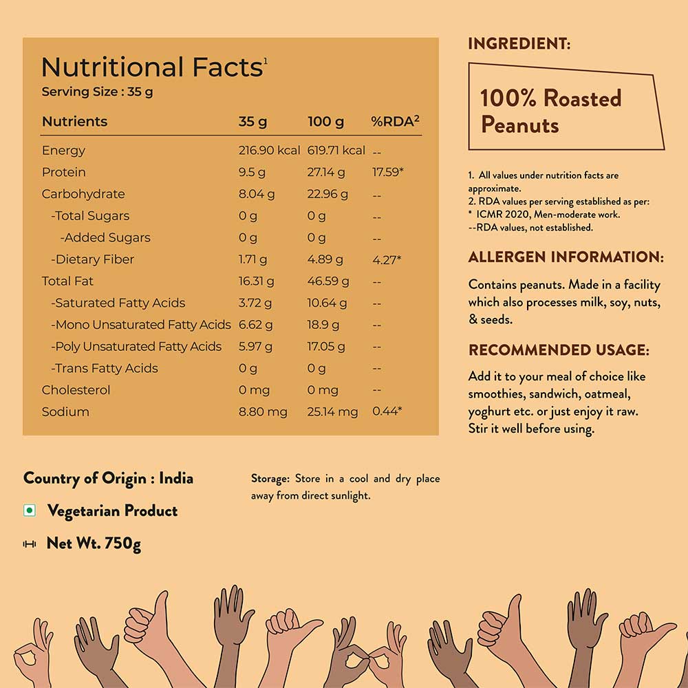 5 - Nutrabay Foods All-Natural Peanut Butter,  750 g  Unsweetened, Creamy 