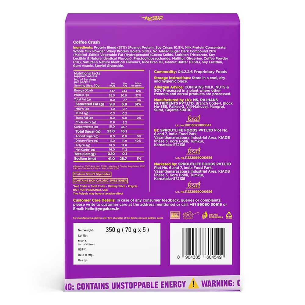 2 - Yogabar Power Up 20g Protein Bar,  5 bar(s)  Coffee Crush 