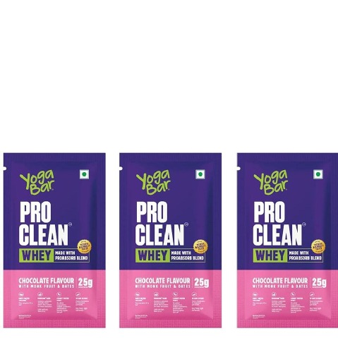 1 - Yogabar Pro Clean Whey,  3 sachets/pack  Chocolate with Monk Fruit & Dates 