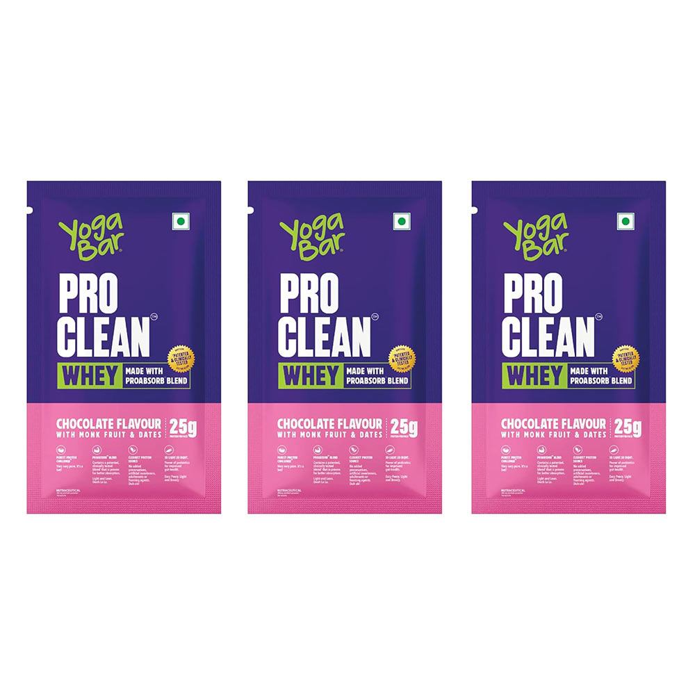 1 - Yogabar Pro Clean Whey,  3 sachets/pack  Chocolate with Monk Fruit & Dates 