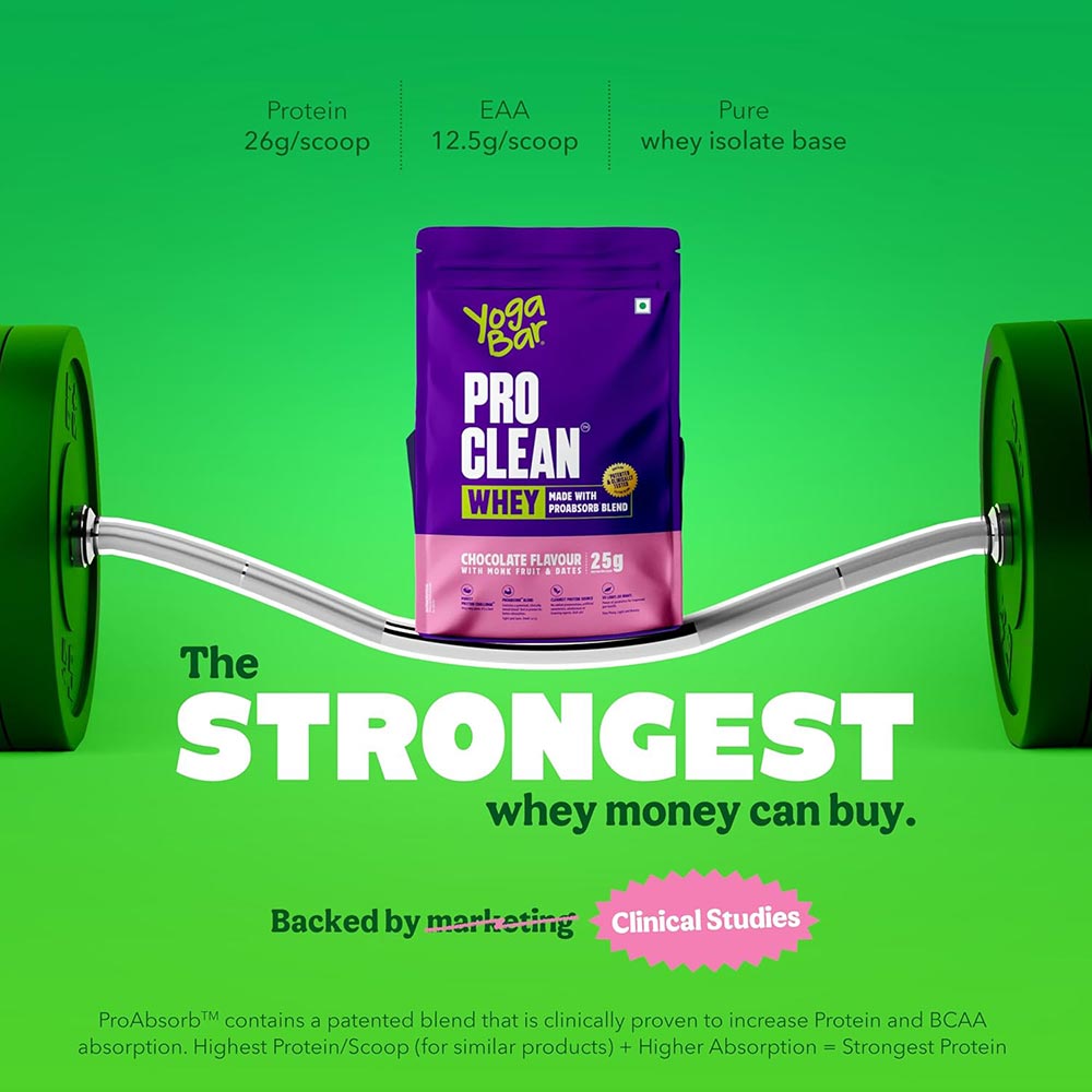6 - Yogabar Pro Clean Whey,  3 sachets/pack  Chocolate with Monk Fruit & Dates 