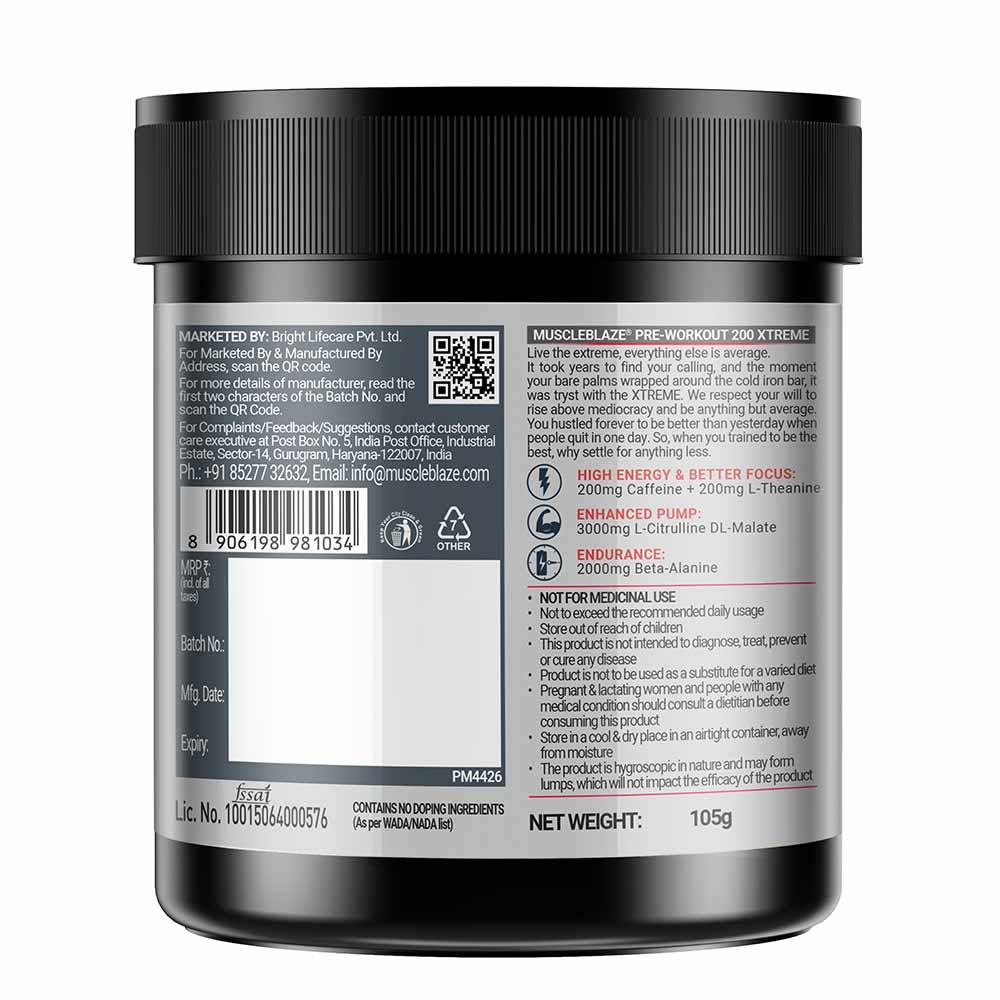 4 - MuscleBlaze PRE Workout 200 Xtreme,  0.23 lb  Strawberry Watermelon Ice 