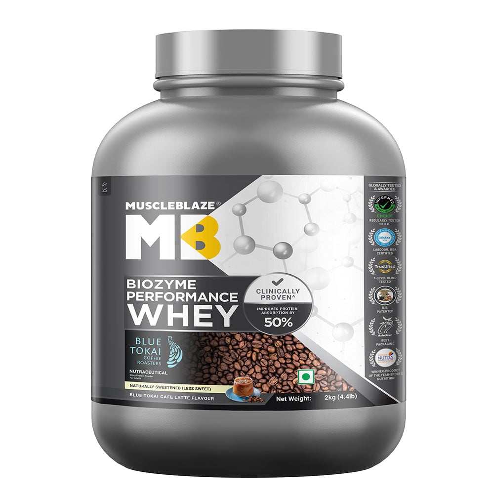 3 - MuscleBlaze Biozyme Performance Whey,  4.4 lb  Blue Tokai Cafe Latte 