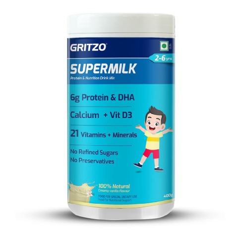 1 - Gritzo Supermilk Personalized Protein and Nutrition Drink Mix for 2-6 y Girl Overall Growth,  300 g  Creamy Vanilla 