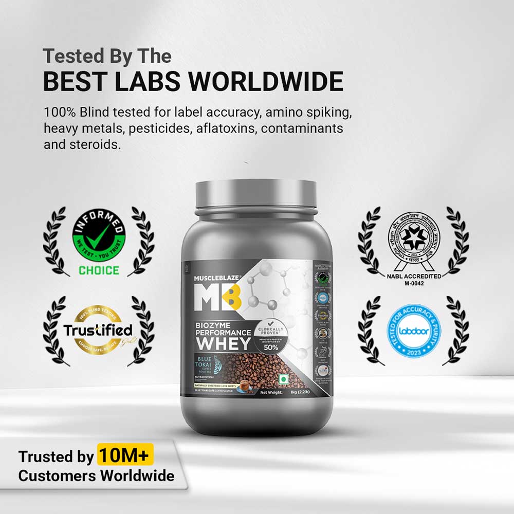 6 - MuscleBlaze Biozyme Performance Whey,  2.2 lb  Blue Tokai Cafe Latte