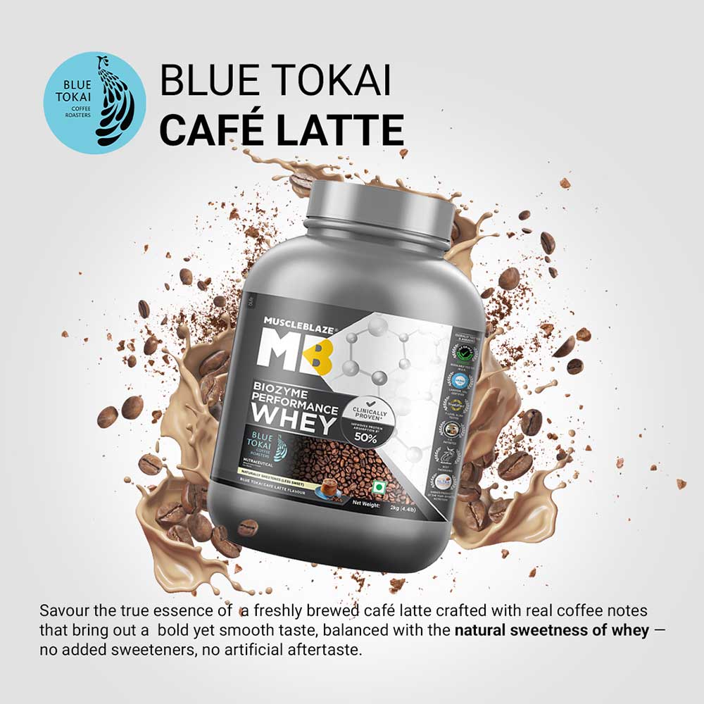 3 - MuscleBlaze Biozyme Performance Whey,  4.4 lb  Blue Tokai Cafe Latte