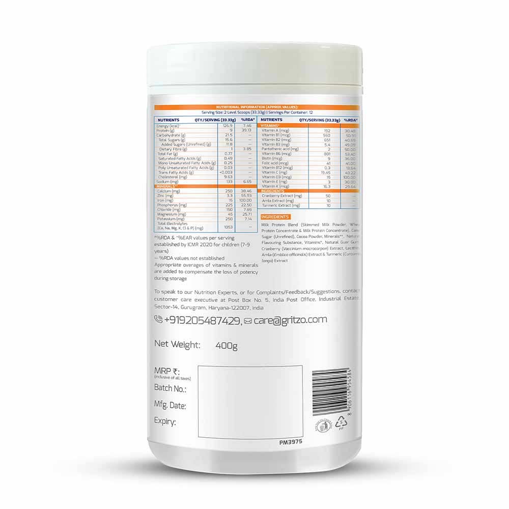 2 - Supermilk Gritzo Overall Growth for 7-12 Yrs Girls Protein & Nutrition Drink Mix OP,  400 g  Natural Double Chocolate 