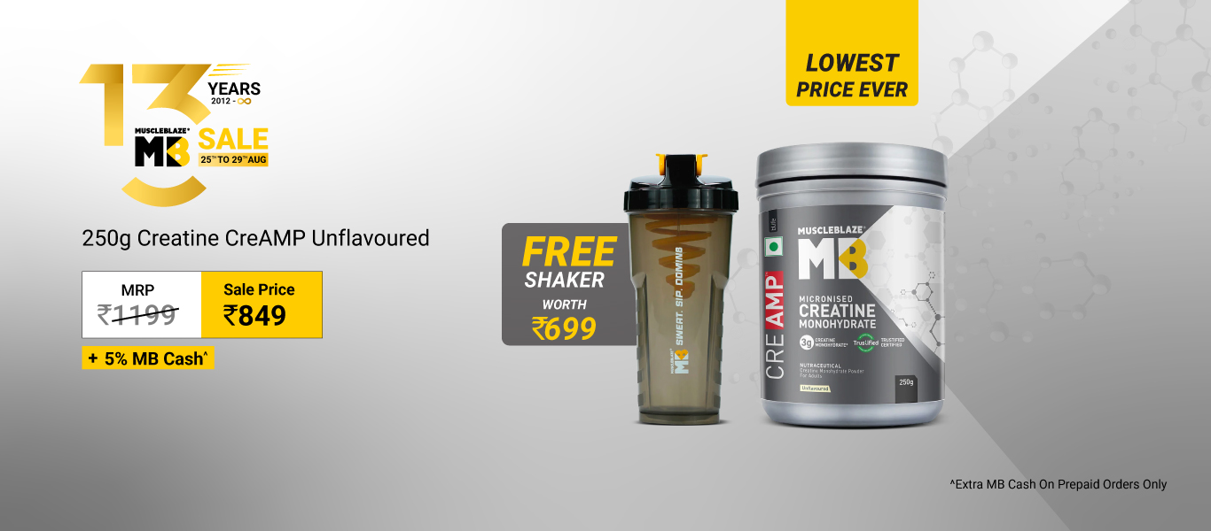 250g Creatine Creamp Unflavoured @ 849 + Free Shaker + 5% MB Cash