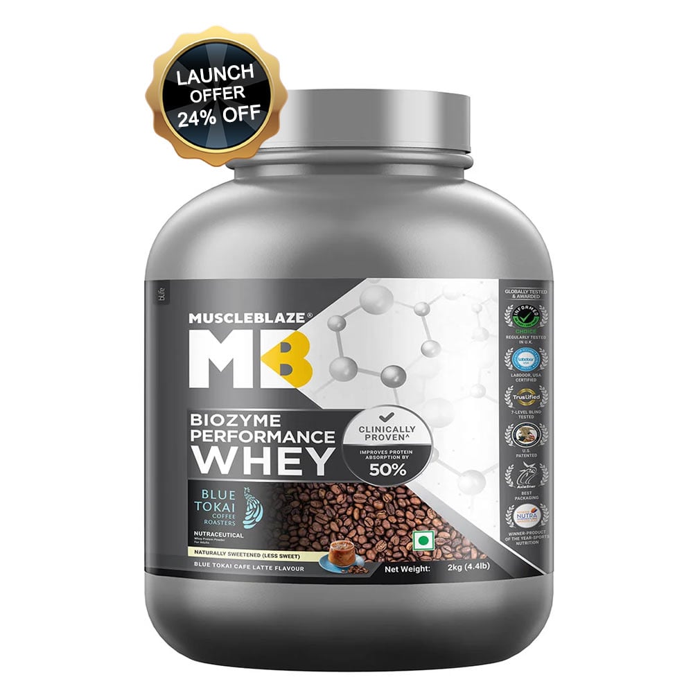 MuscleBlaze Biozyme Performance Whey, 4.4 lb Blue Tokai Cafe Latte