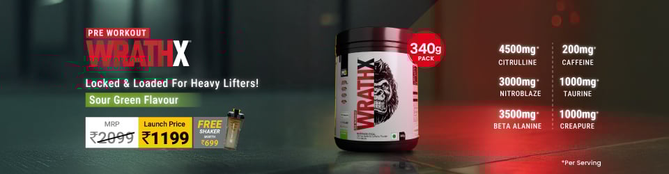 MuscleBlaze Pre Workout WrathX, 340 g (0.75 lb), Sour Green | Launch - 1199 with Free Shaker