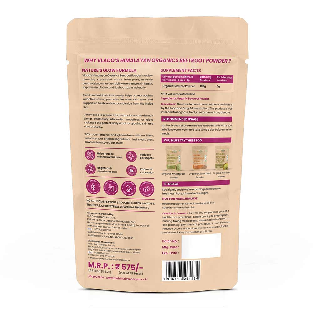 3 - Vlado's Himalayan Organics Organic Beetroot Powder,  100 g 