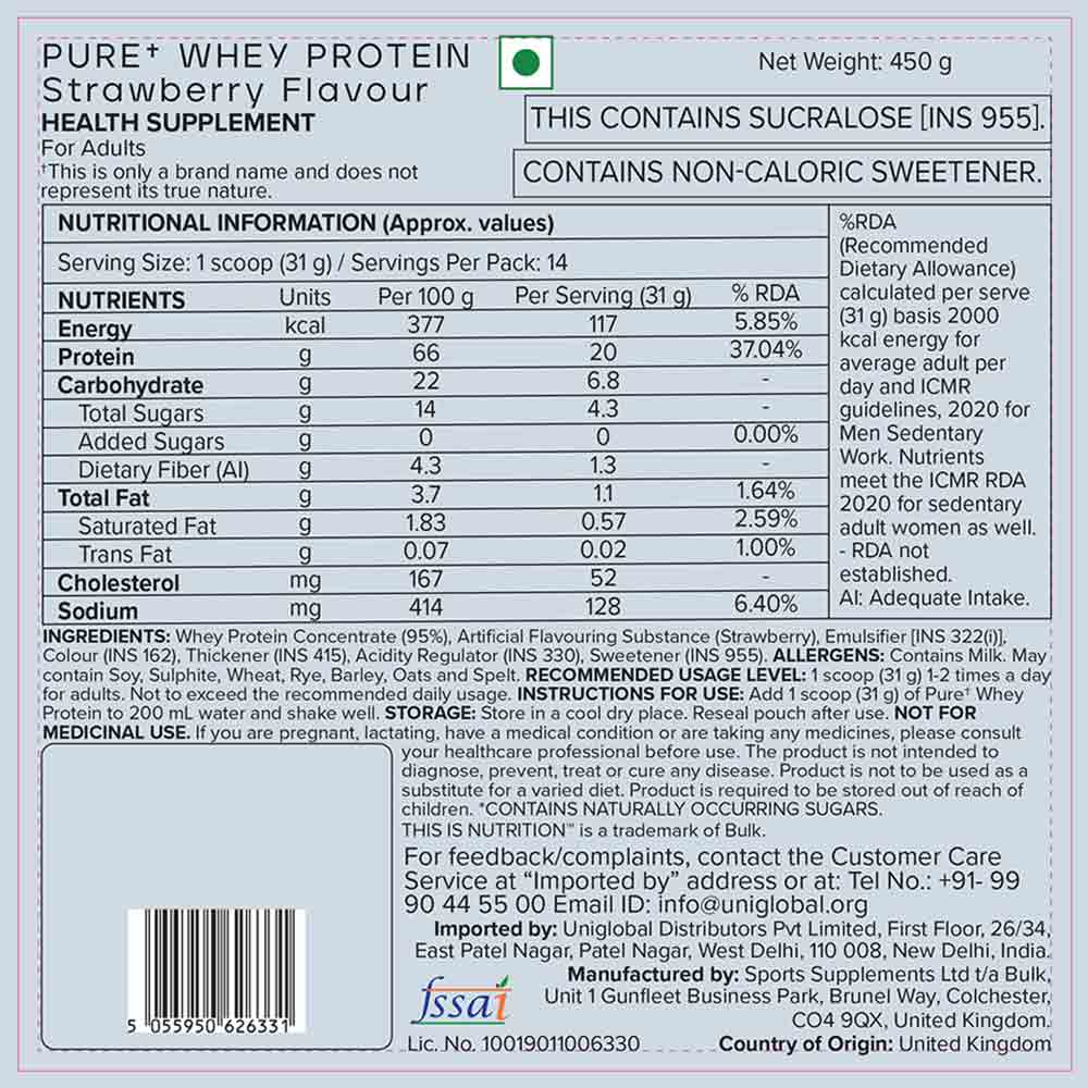 4 - Bulk Pure Whey Protein,  0.99 lb  Strawberry 