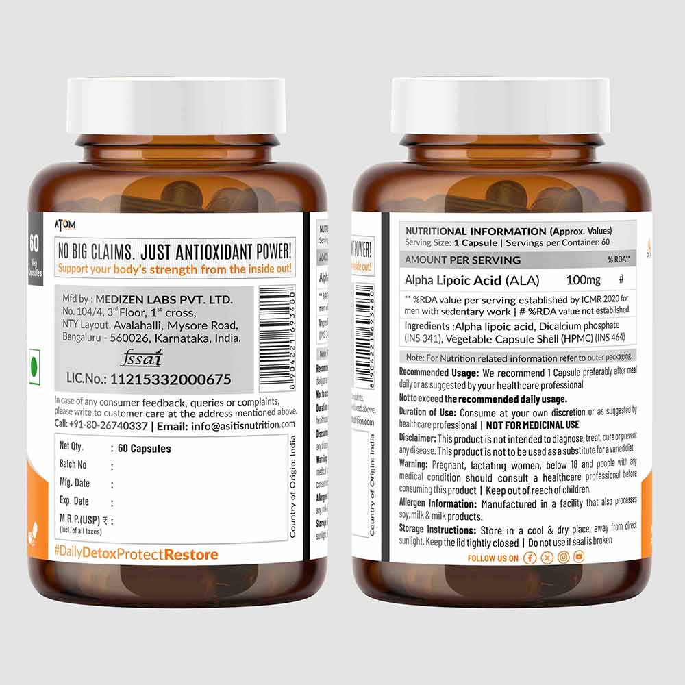 1 - AS-IT-IS Nutrition ATOM ALA (Alpha Lipoic Acid) 100mg,  60 veggie capsule(s) 
