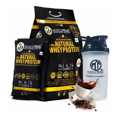 1 - Muscle Trail Gold Standard Series 100% Natural Whey Protein,  60 sachets/pack  Cappuccino (with Free Shaker Inside) 