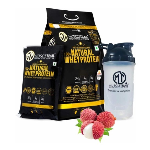 1 - Muscle Trail Gold Standard Series 100% Natural Whey Protein,  60 sachets/pack  Juicy Lychee (with Free Shaker Inside) 