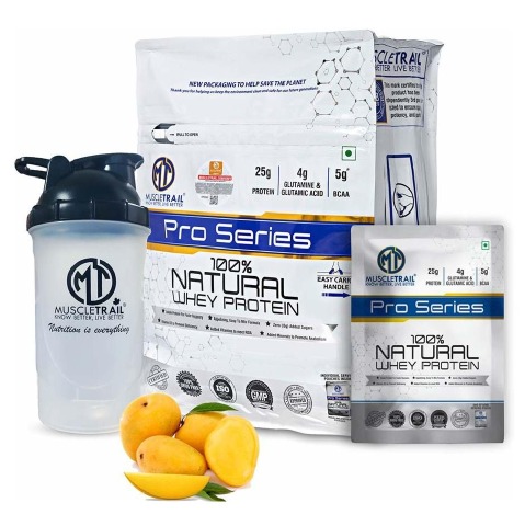 1 - Muscle Trail Pro Series 100% Natural Whey Protein, 50 sachets/pack Mango (with Free Shaker Inside)
