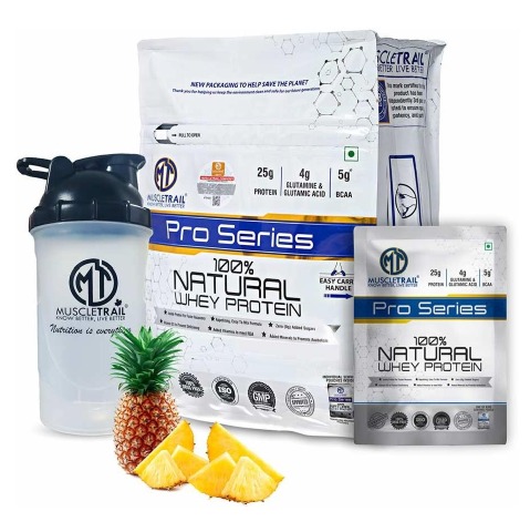 1 - Muscle Trail Pro Series 100% Natural Whey Protein, 50 sachets/pack Pineapple Mint (with Free Shaker Inside)