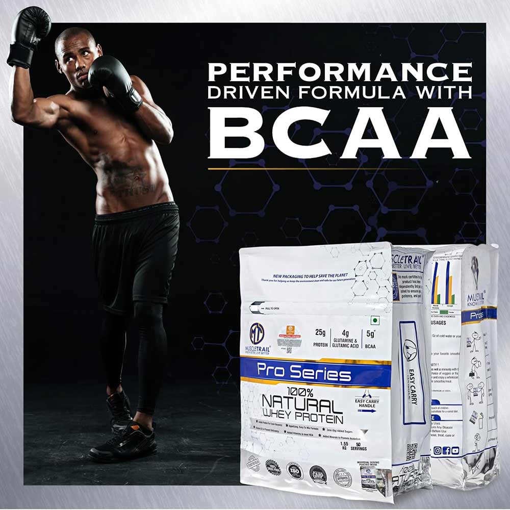 9 - Muscle Trail Pro Series 100% Natural Whey Protein,  50 sachets/pack  Kesar Kaju Pista (with Free Shaker Inside) 