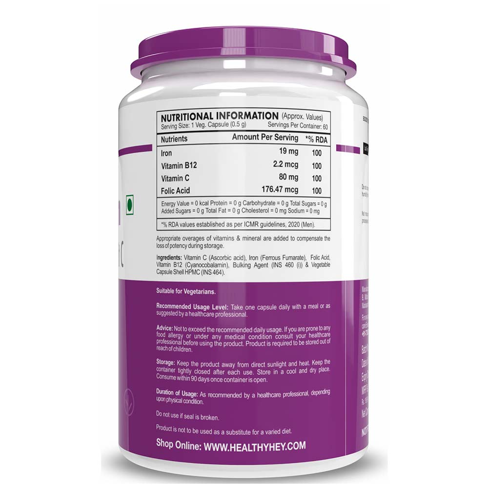 2 - HealthyHey Nutrition Iron for Men with Vit B12 Folic Acid & Vit C,  60 capsules 