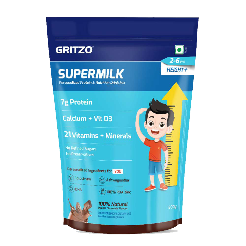 1 - Supermilk Height+ for Boy/Girl 2 to 6 years,  800 g  Double Chocolate  2-6 Yrs  Boy/Girl  Height+  With Unrefined Sugar 