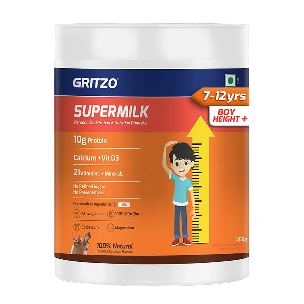 Supermilk Height+ for Boy 7 to 12 years,  200 g  Double Chocolate  7-12 Yrs  Boy  Height+  With Unrefined Sugar 