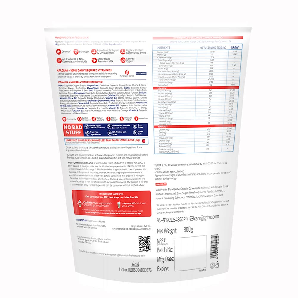 8 - Supermilk Gritzo Overall Growth for Boy 13+ Yrs Protein & Nutrition Drink Mix,  1 kg  Double Chocolate