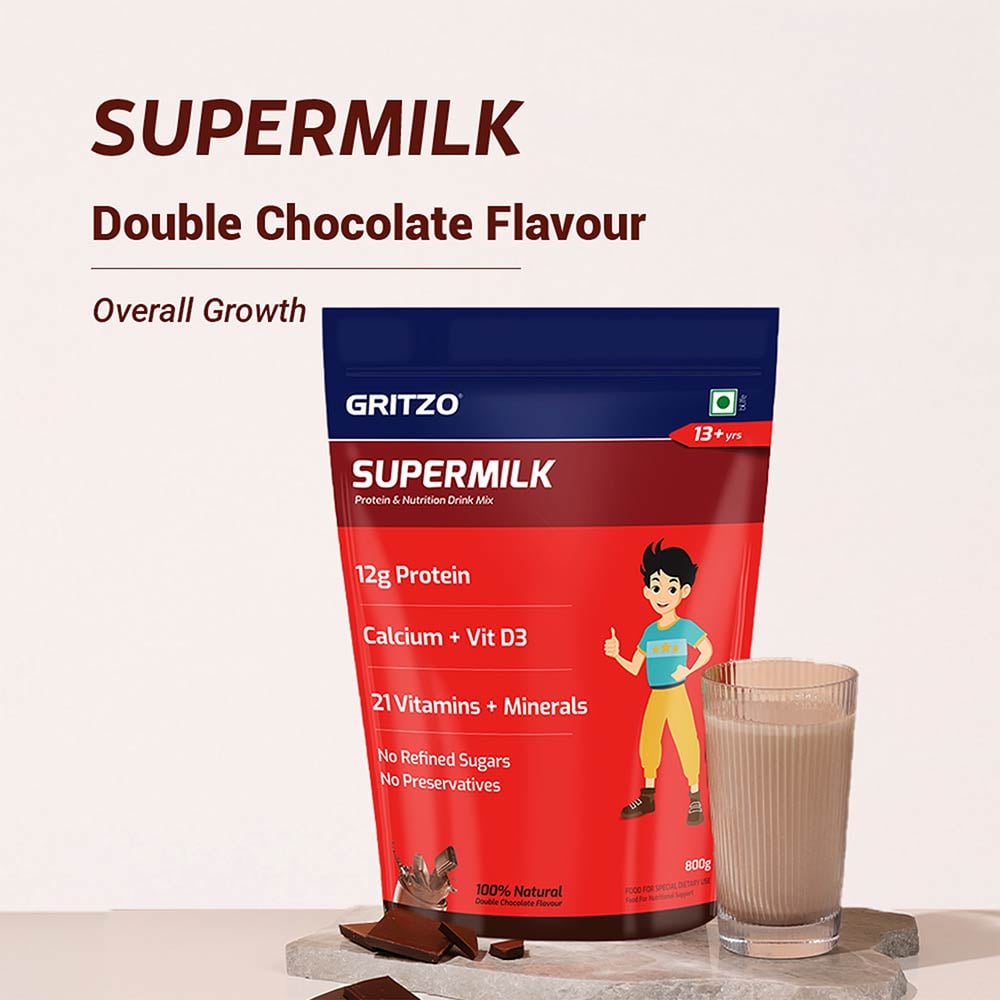 2 - Supermilk Overall Growth for Boy 13+ years,  1 kg  Double Chocolate  13+ Yrs  Boy  Overall Growth  With Unrefined Sugar