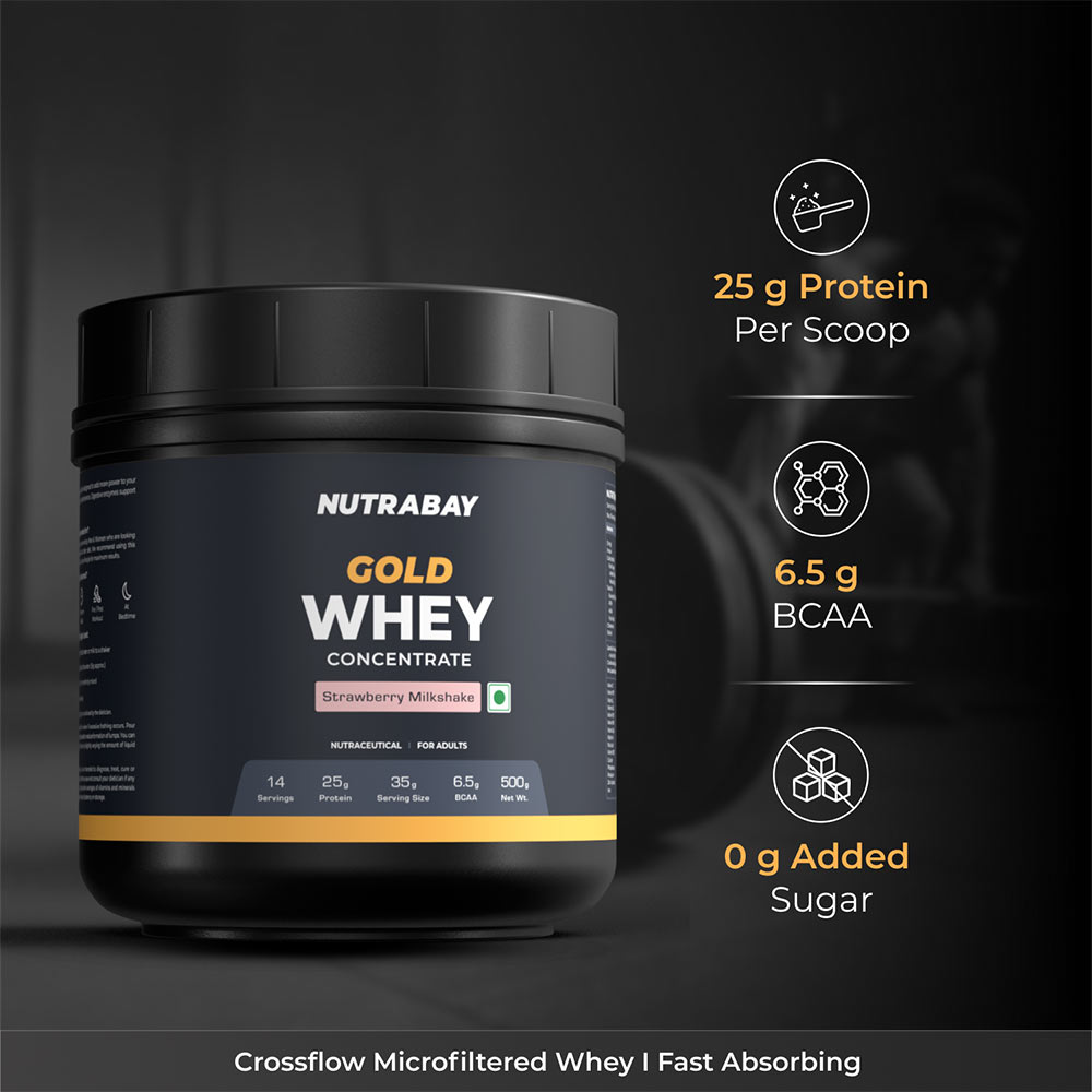 3 - Nutrabay Gold Concentrate Whey Protein,  1.1 lb  Strawberry Milkshake 