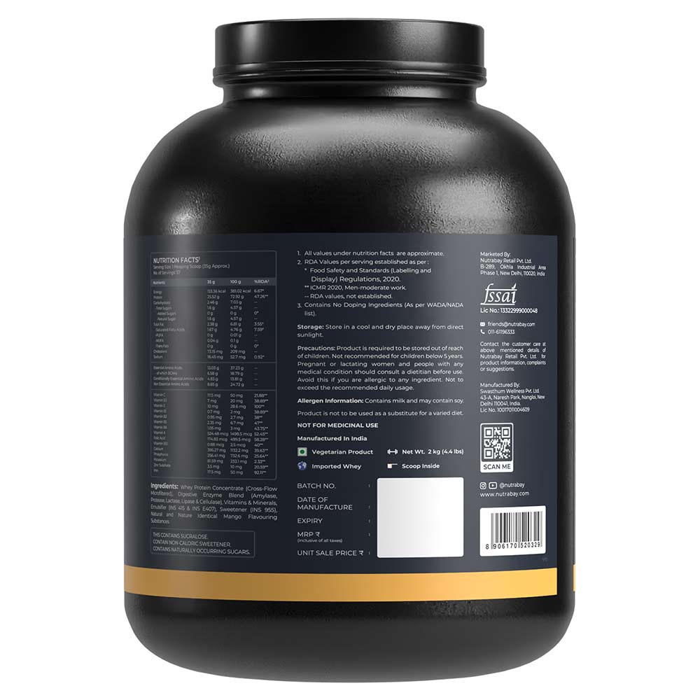 8 - Nutrabay Gold Concentrate Whey Protein,  4.4 lb  Mango 