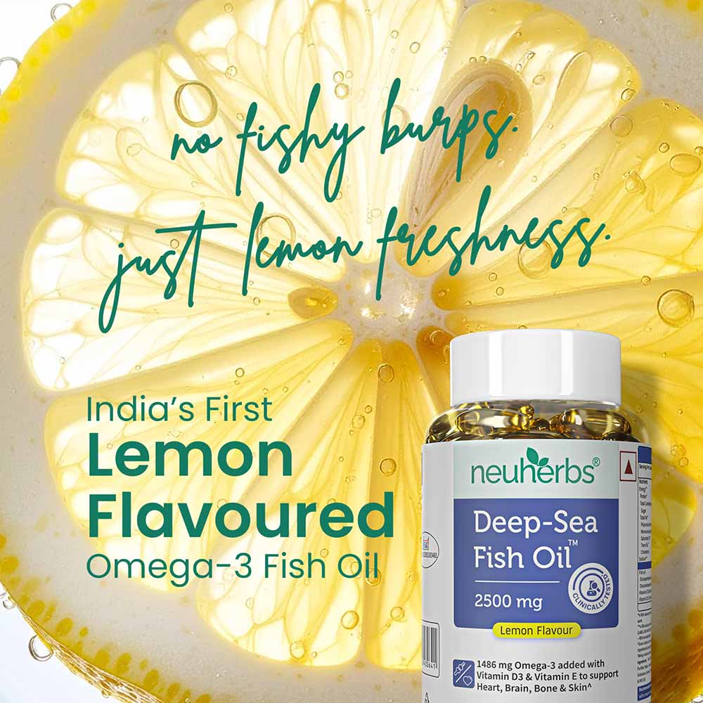 7 - Neuherbs Omega 3 Deep Sea Fish Oil for Heart, Brain & Bone Lemon Flavour,  60 softgels 
