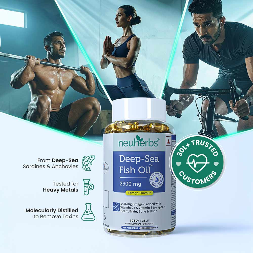 4 - Neuherbs Omega 3 Deep Sea Fish Oil for Heart, Brain & Bone Lemon Flavour,  30 softgels 