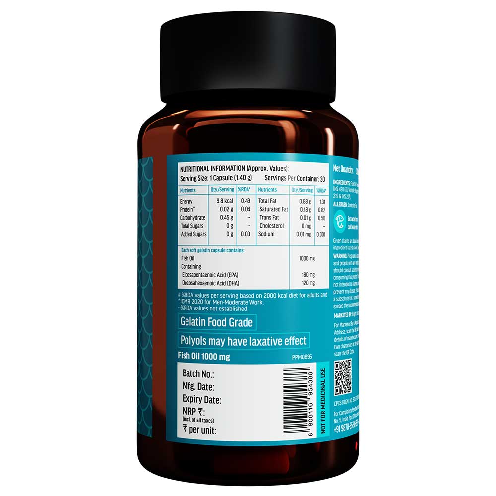 3 - HealthKart HK Vitals Fish Oil 1000mg with 180mg EPA and 120mg DHA,  30 capsules