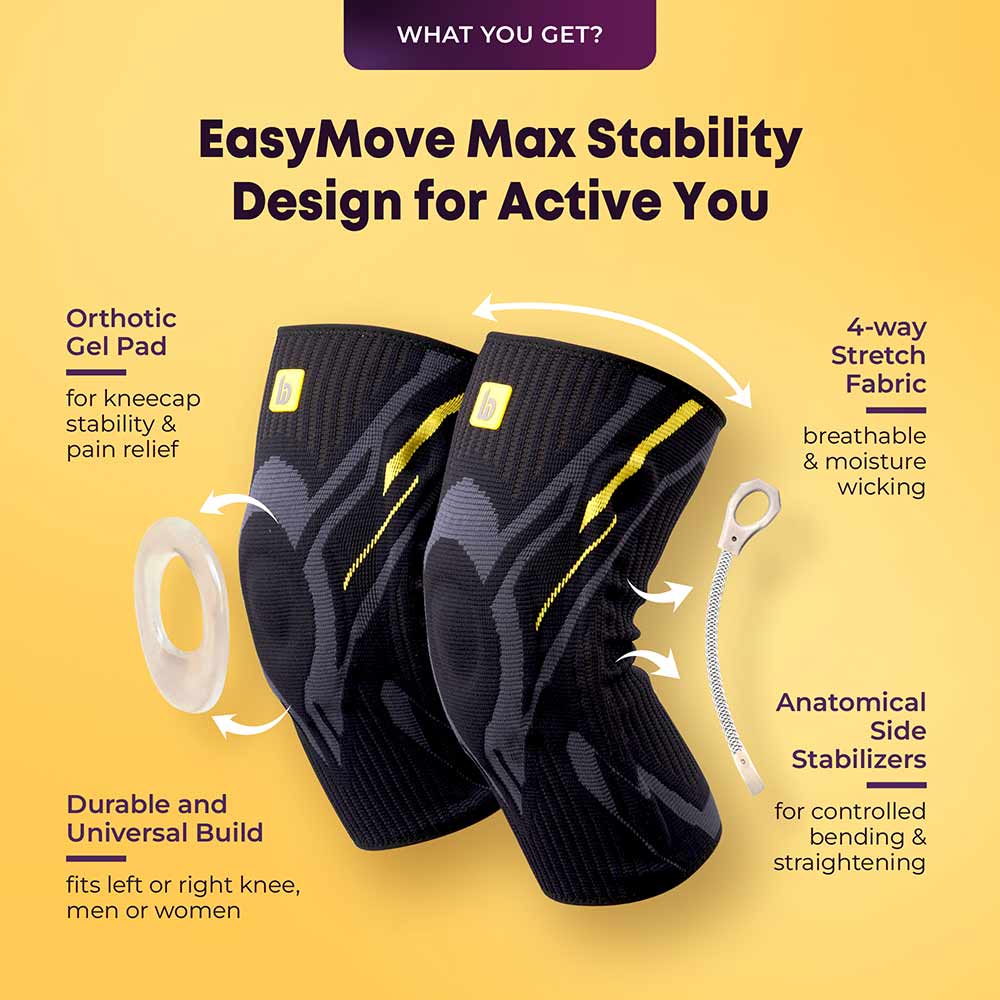 2 - betterhood Premium Knee Sleeve with with Gel Pad & Side Stabilizers,  Black (Pack of 2)  Medium 