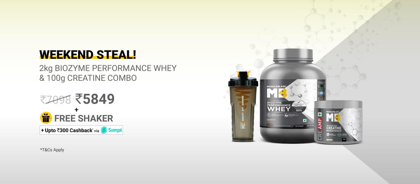 Weekend Steal: Biozyme Performance Whey 2 kg & Creatine 100g Combo @ 5849 + Free Shaker