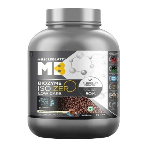 4 - MuscleBlaze Biozyme Iso-Zero, 4.4 lb Low Carb Blue Tokai Cafe Latte