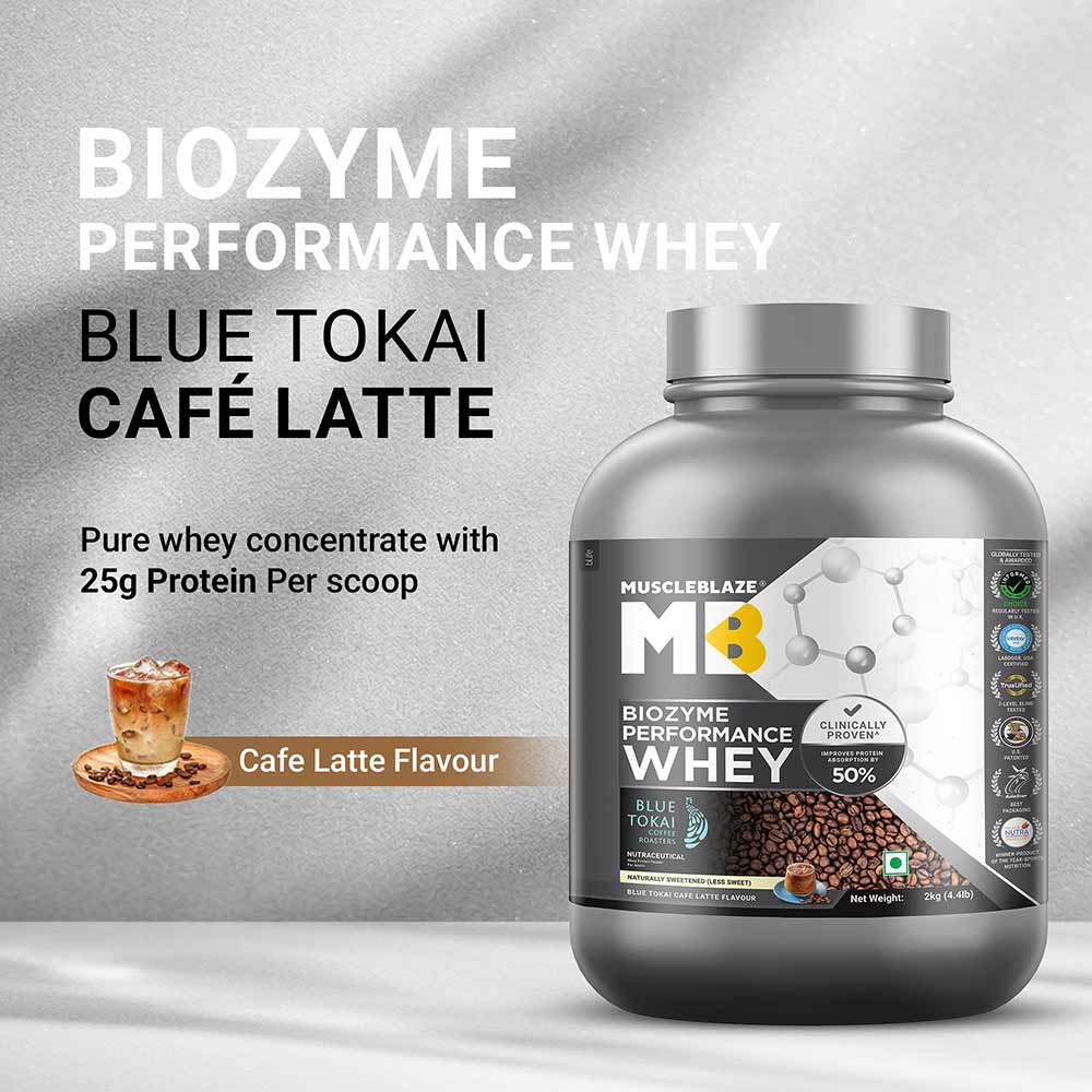 3 - MuscleBlaze Biozyme Performance Whey,  4.4 lb  Blue Tokai Cafe Latte
