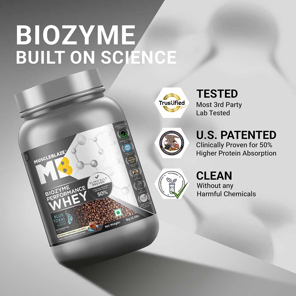 6 - MuscleBlaze Biozyme Performance Whey,  2.2 lb  Blue Tokai Cafe Latte