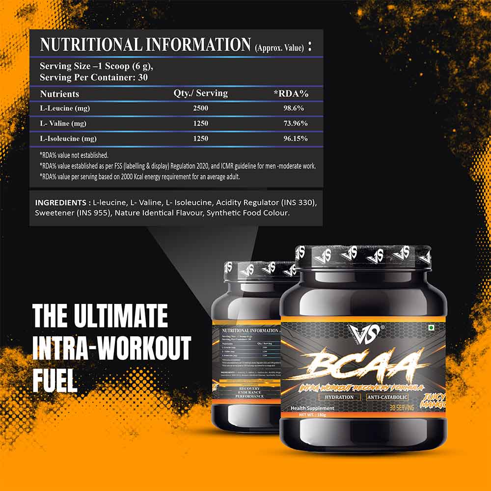 3 - V-SHAPE SUPPS BCAA Intra Workout Recovery Formula,  0.39 lb  30 Servings  Orange Blast 