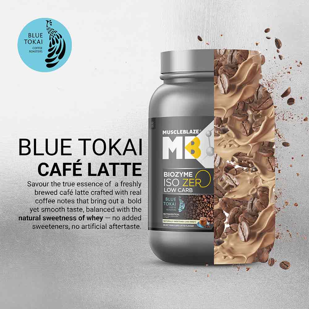 3 - MuscleBlaze Biozyme Iso-Zero,  2.2 lb  Low Carb Blue Tokai Cafe Latte