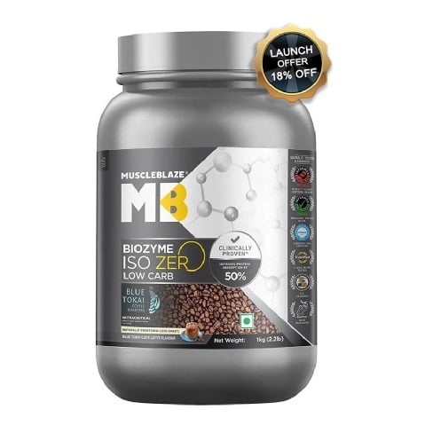 MuscleBlaze Biozyme Iso-Zero,  2.2 lb  Low Carb Blue Tokai Cafe Latte 