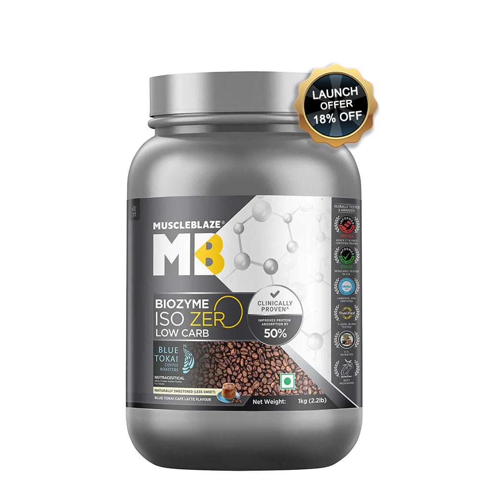 MuscleBlaze Biozyme Iso-Zero,  2.2 lb  Low Carb Blue Tokai Cafe Latte 
