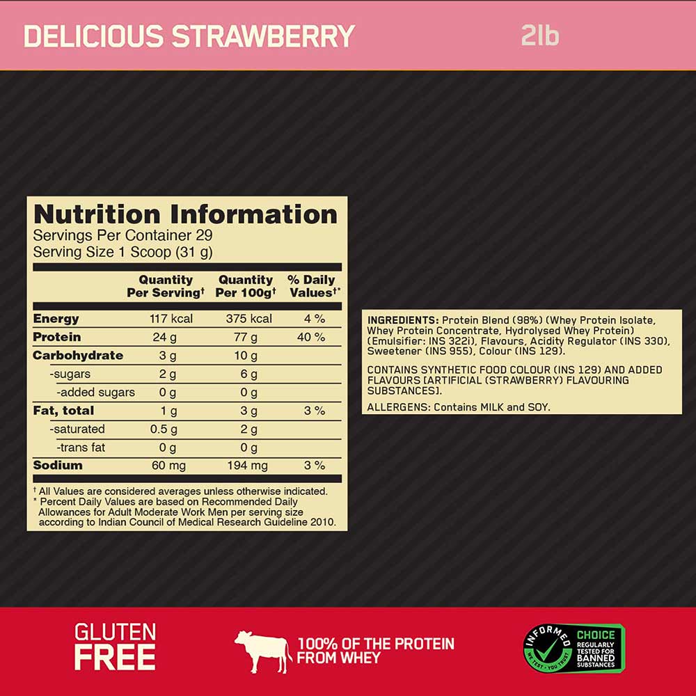 8 - ON (Optimum Nutrition) Gold Standard 100% Whey Protein,  2 lb  Delicious Strawberry 