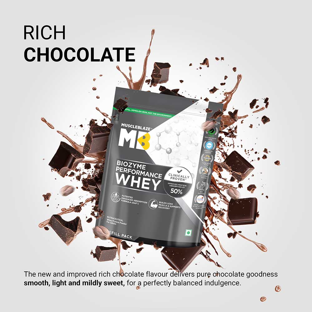 3 - MuscleBlaze Biozyme Performance Whey,  2.2 lb  Refill Pack Rich Chocolate
