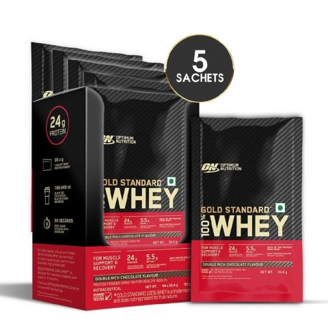 1 - ON (Optimum Nutrition) Gold Standard 100% Whey Protein, 5 sachets/pack Double Rich Chocolate