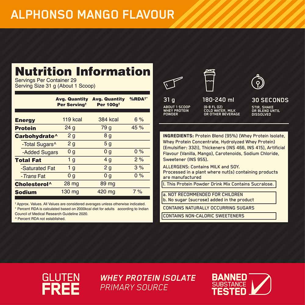 12 - ON (Optimum Nutrition) Gold Standard 100% Whey Protein,  2 lb  Alphonso Mango 