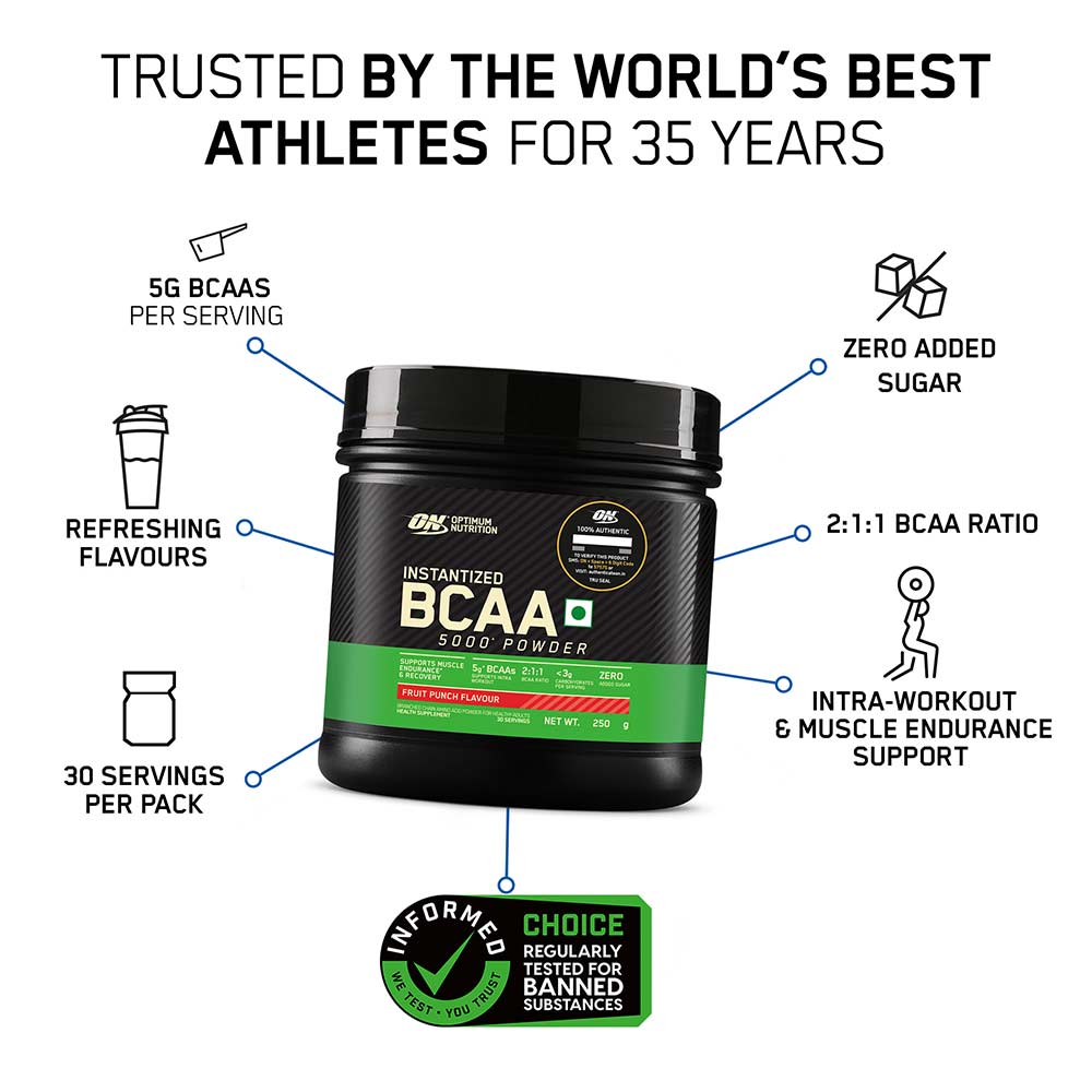 2 - ON (Optimum Nutrition) Instantized BCAA 5000,  0.55 lb  30 Servings  Fruit Punch 