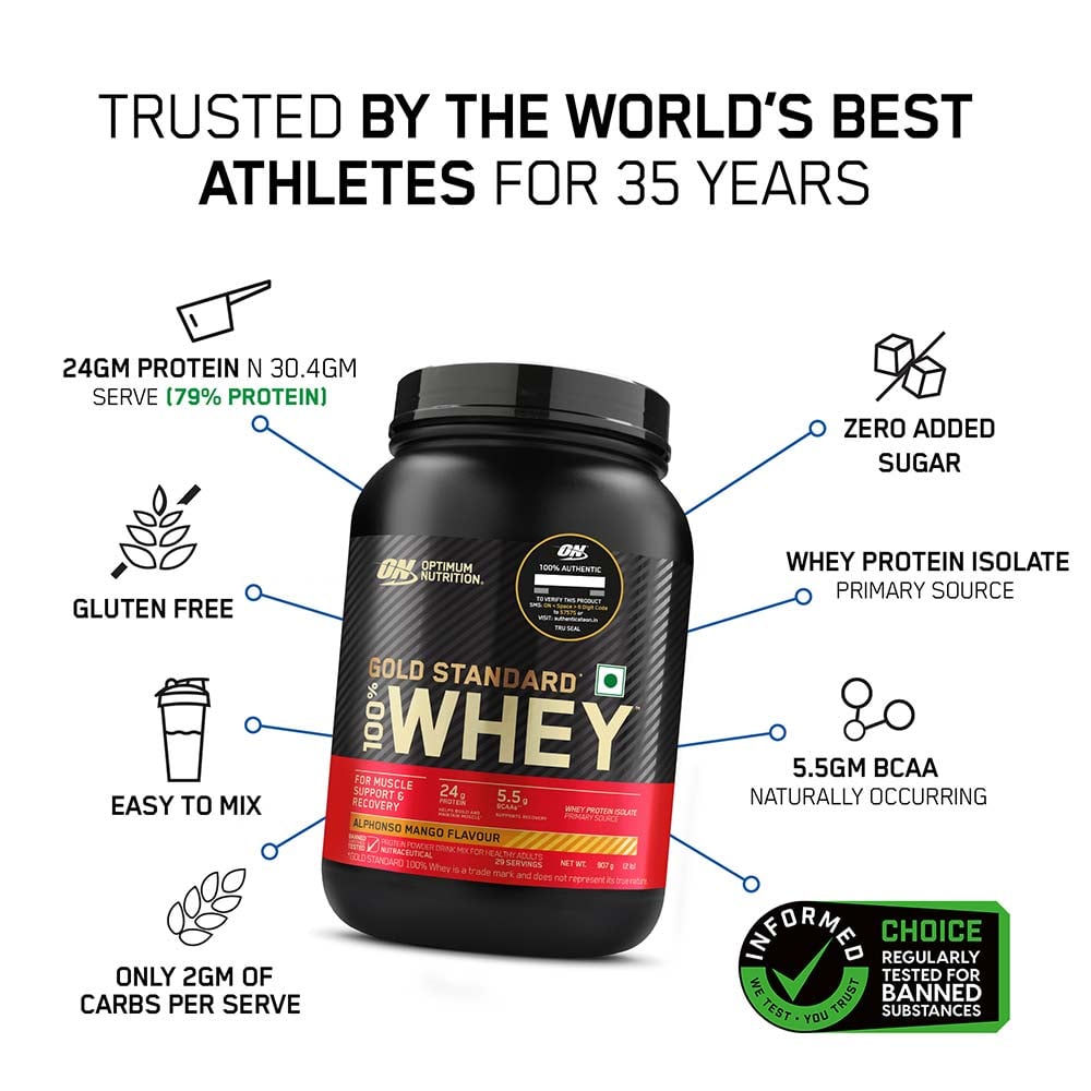 2 - ON (Optimum Nutrition) Gold Standard 100% Whey Protein,  2 lb  Alphonso Mango 