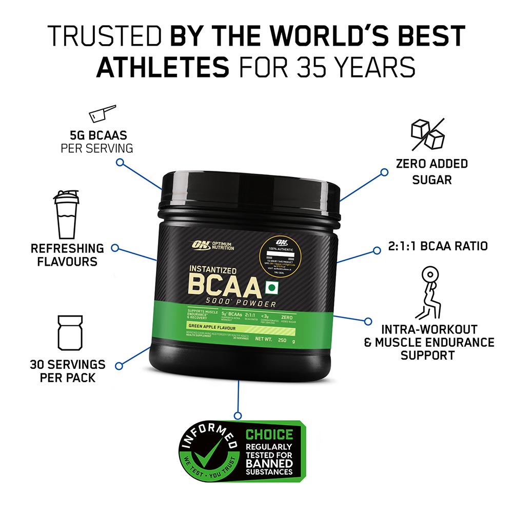 2 - ON (Optimum Nutrition) Instantized BCAA 5000,  0.55 lb  30 Servings  Green Apple 