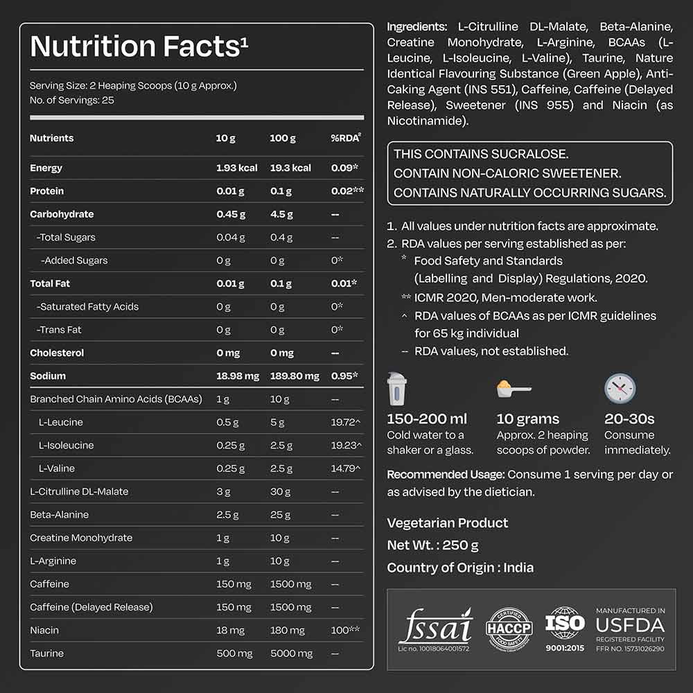 5 - Nutrabay Gold Spark Pre-Workout Energy,  0.55 lb  Green Apple 